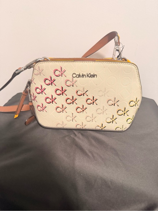 Calvin Klein Handbags - Calvin Klein Cream Crossbody with Pink & Yellow CK Logo Accents